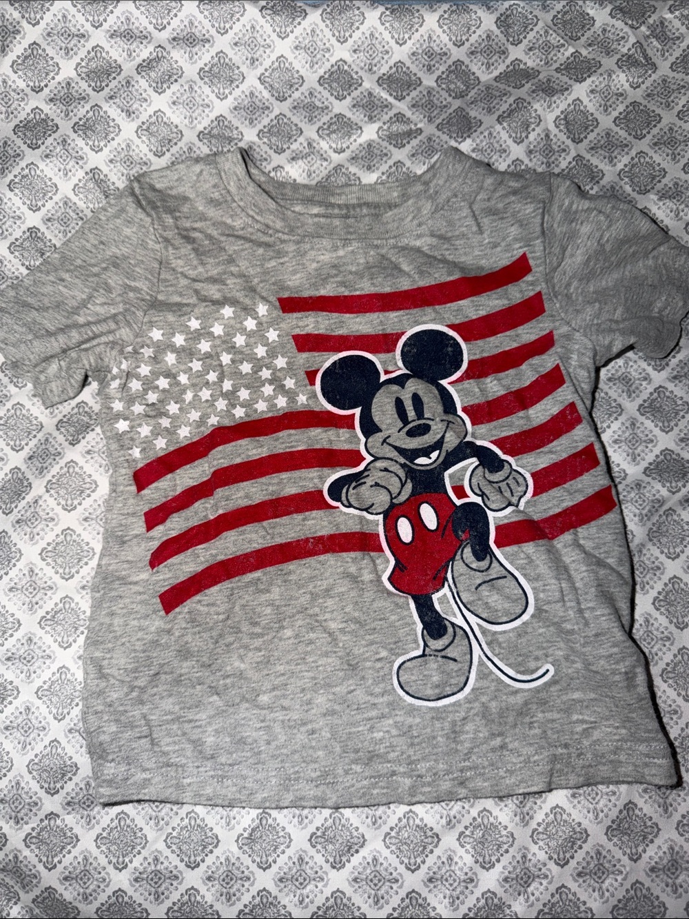 Mickey Mouse Gray Tee with Red & Navy Graphic - Kids Shirts & Tops